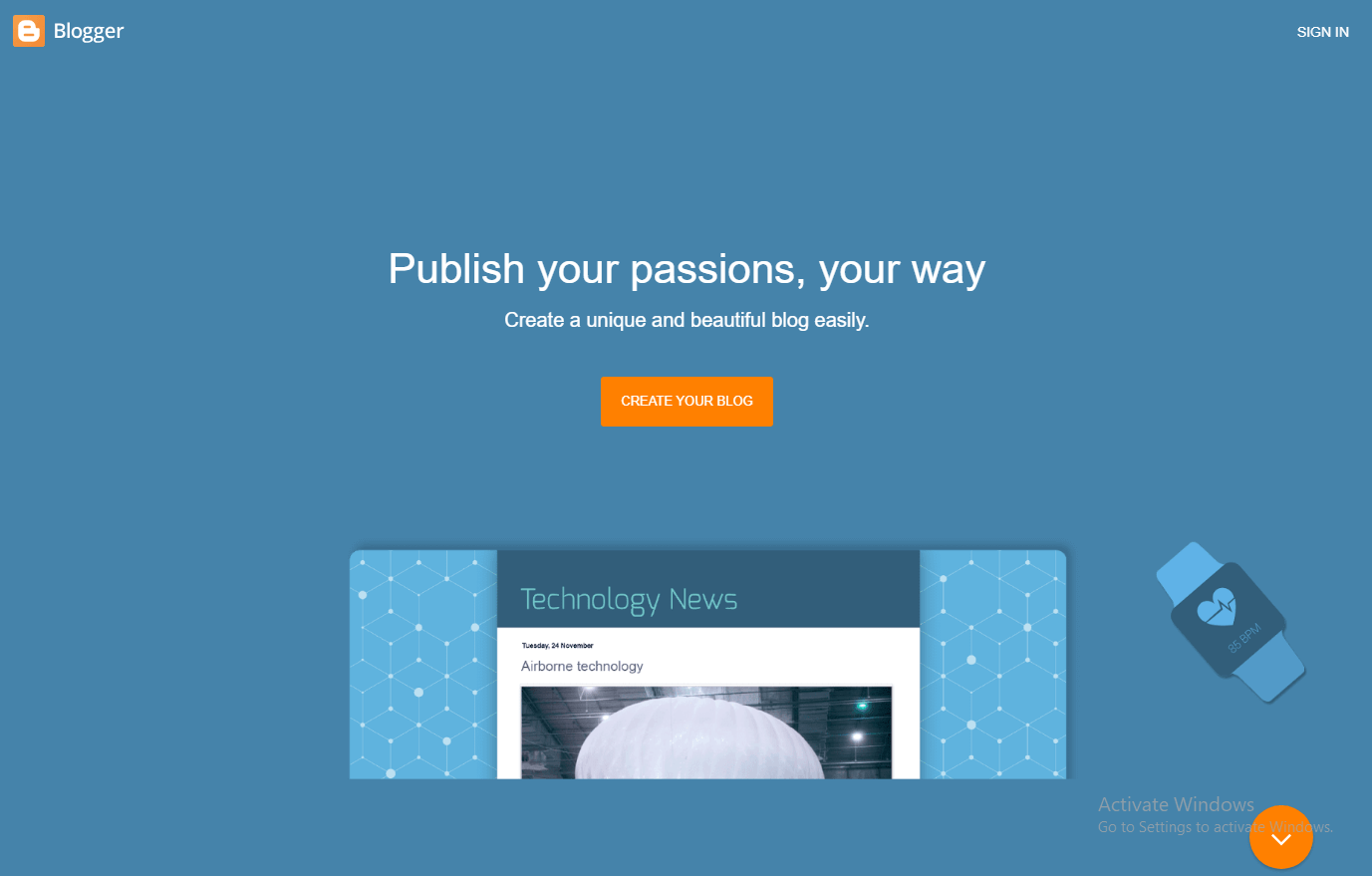 Blogger About page highlighting Google's free blogging service with simple tools and easy publishing, positioning it as one of the best blogging platforms for beginners. 